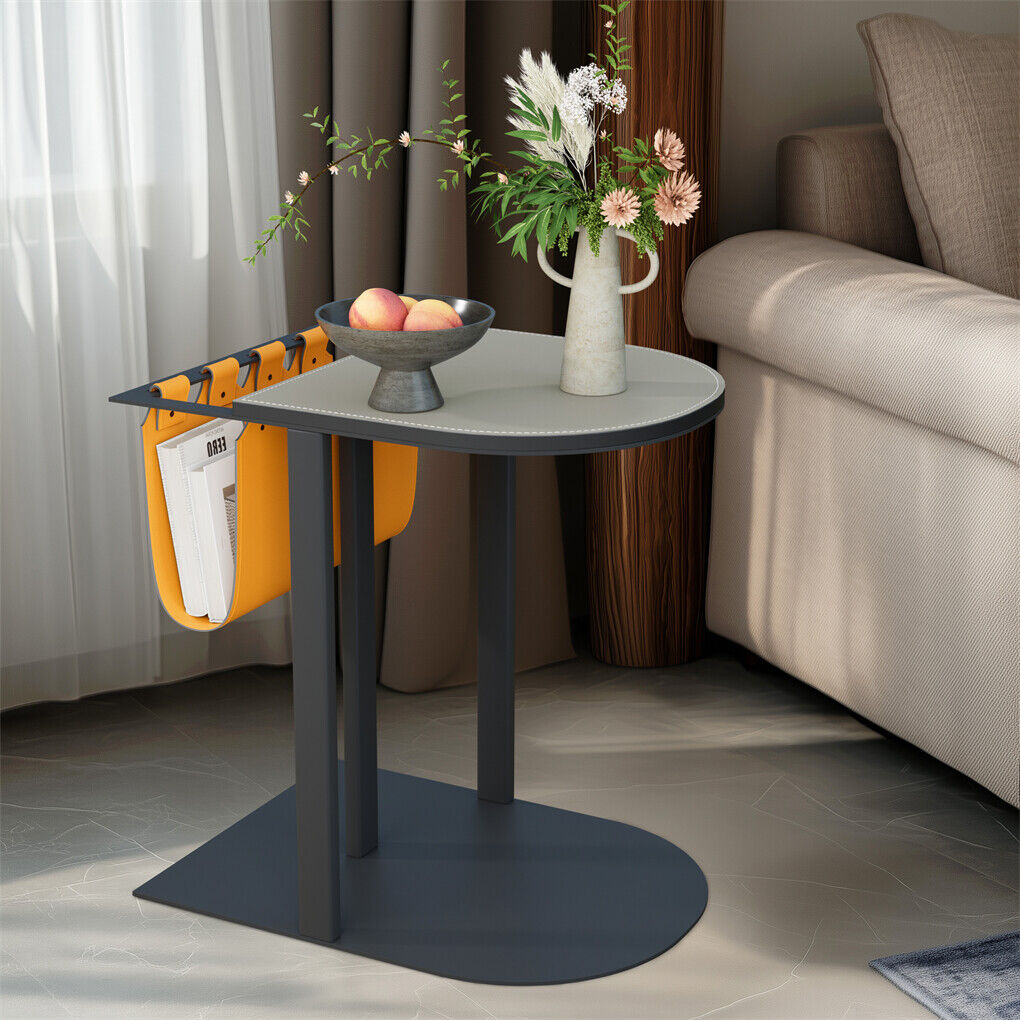 P&P Luxury Microfiber Saddle Leather Sofa Side Table Nightstand with Magazine Rack