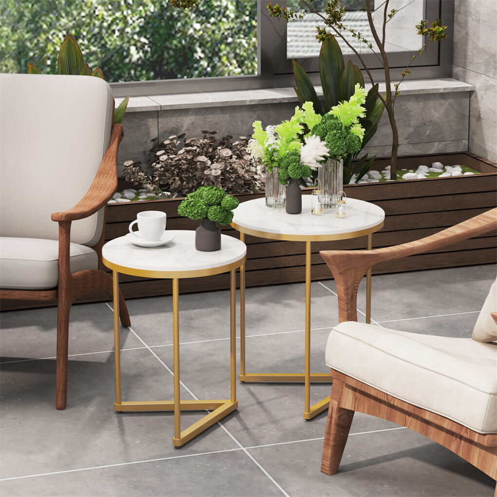P&P 2PCS High Side End Sofa Table Nesting Drink Coffee Table w/ Unique V-shaped Base