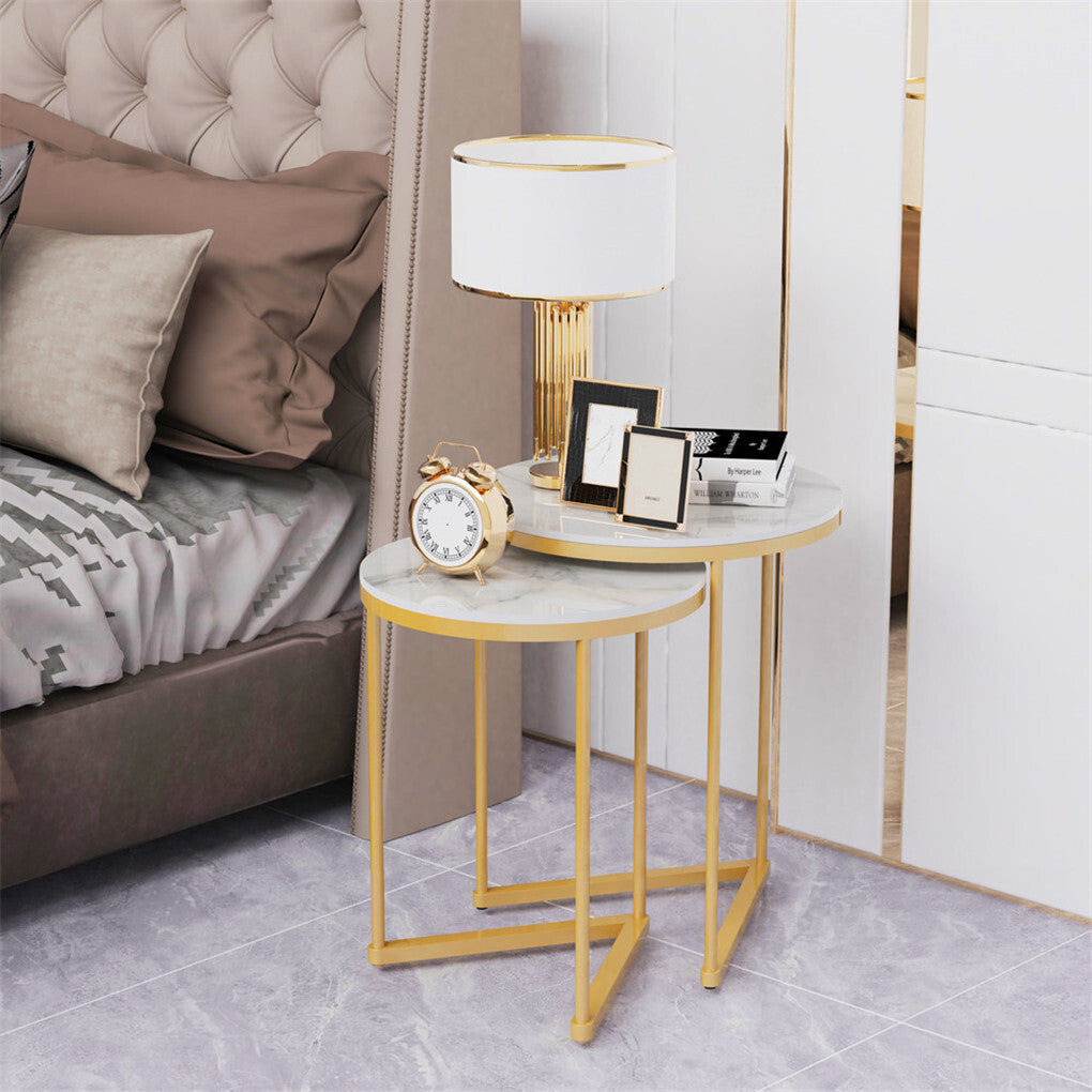 P&P 2PCS High Side End Sofa Table Nesting Drink Coffee Table w/ Unique V-shaped Base