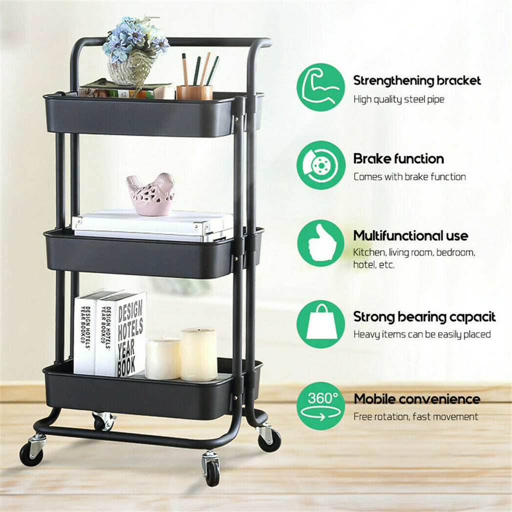 P&P Heavy Duty Salon Spa Rolling Storage Cart Hairdresser Drawers Steel Rack 3 Tier