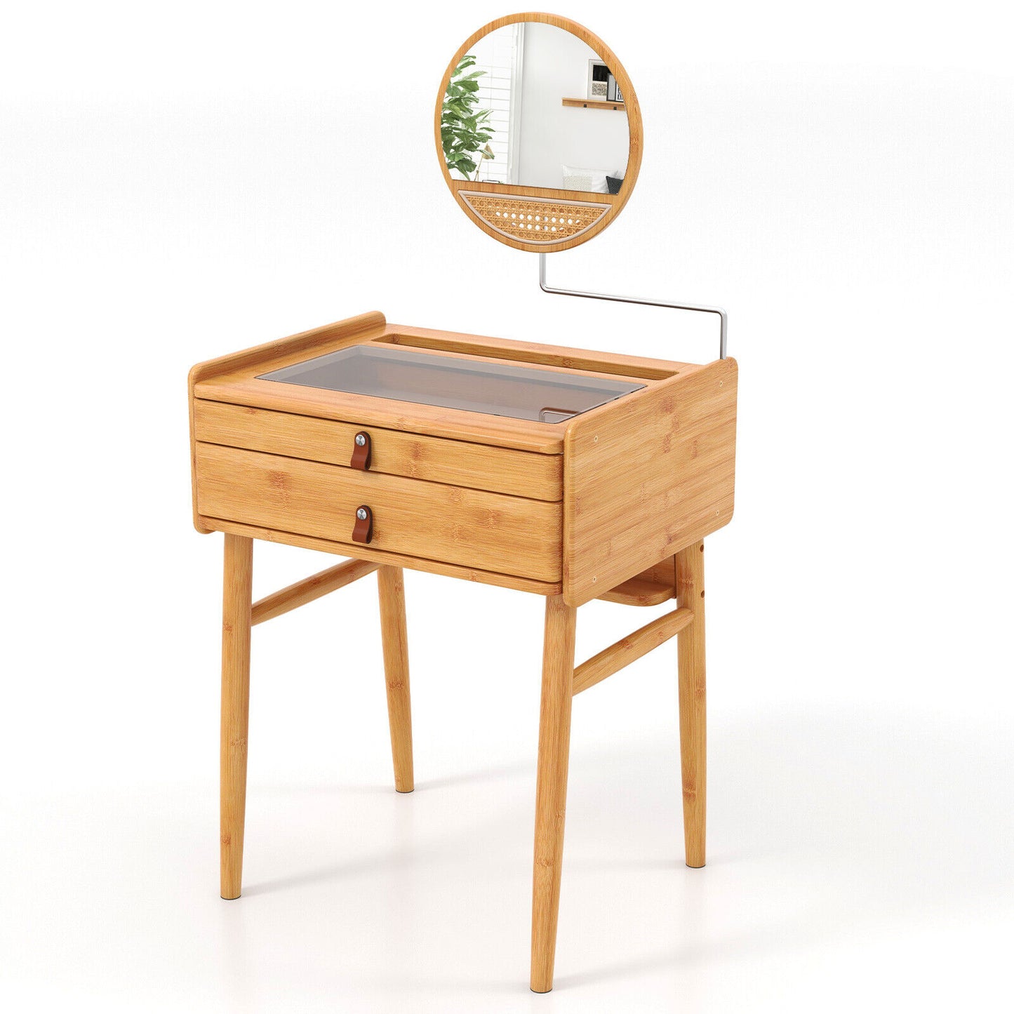 Bamboo Makeup Vanity Table with Mirror & Storage Drawers