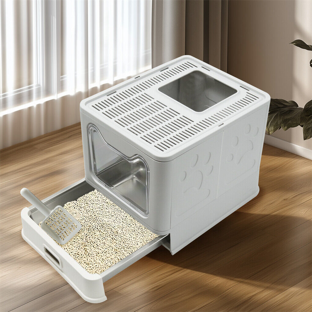 P&P Large Odorless Stainless Steel Cat Toilet Anti-Leakage Cat Litter Box with Scoop