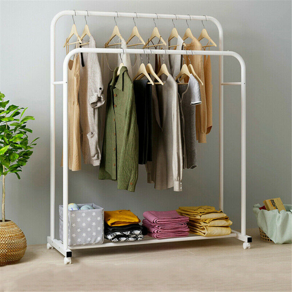 P&P Super Strong Metal Clothing Garment Rack Cloth Hanger Rack Stand w Wheel & Storage