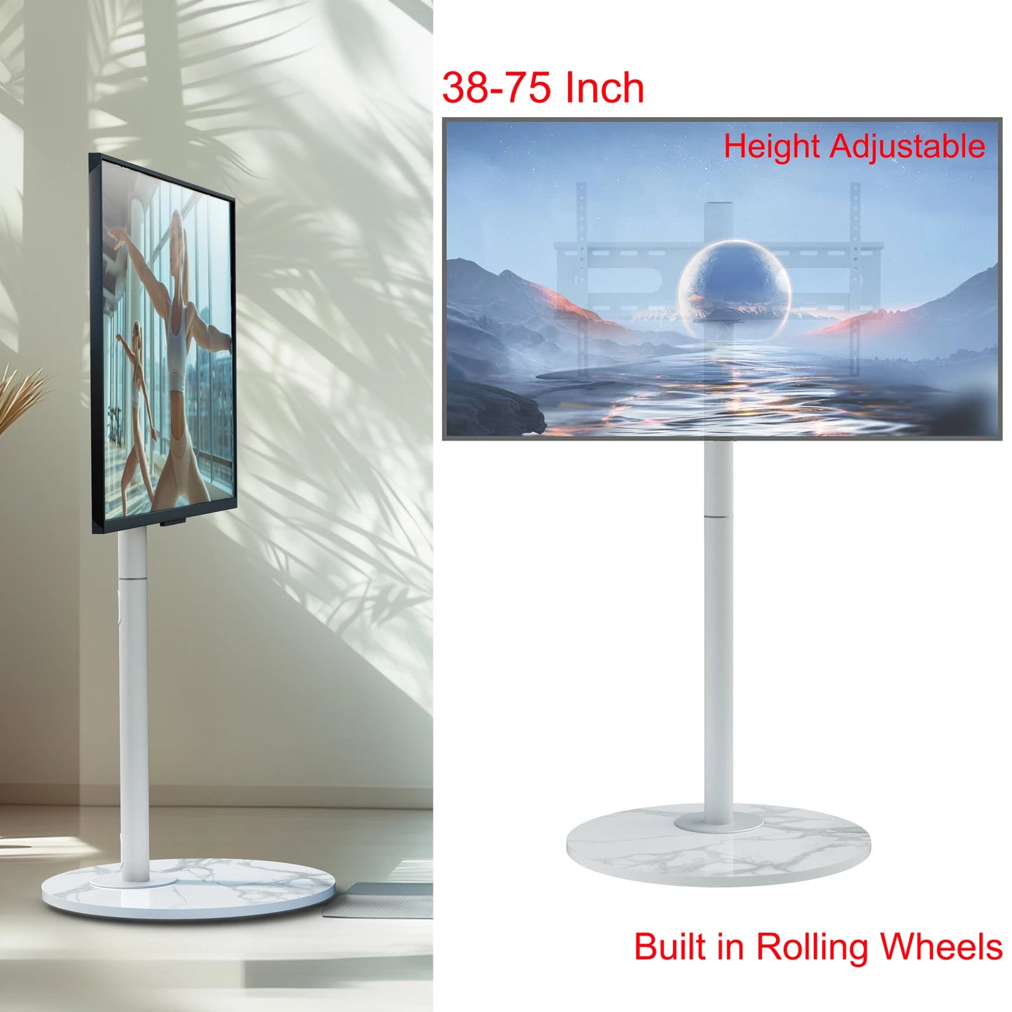 White 40-75 Inch Swivel TV Floor Stand with Sintered Stone Base and Height Adjust