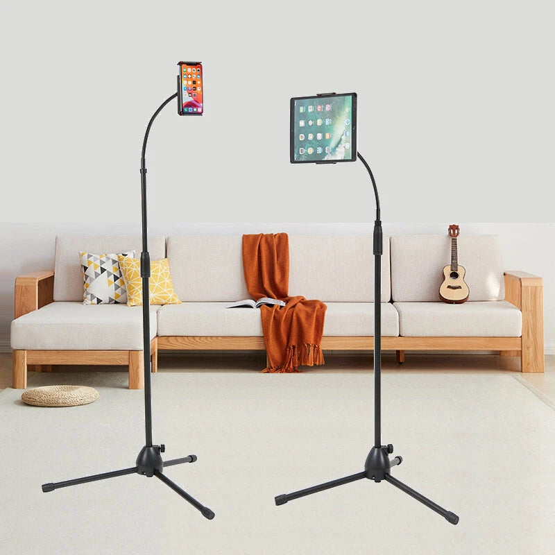 gooseneck-phone-floor-stand-cell-phone-tripod-holder-360-degree-adjustable-black