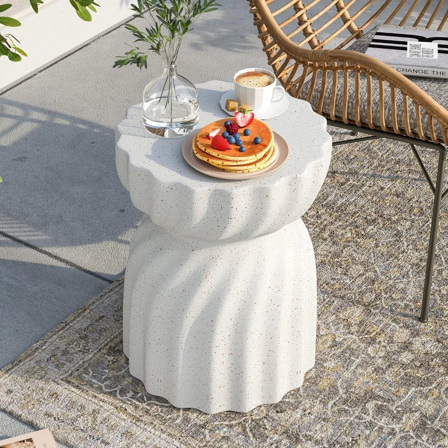 Off-White Concrete Side Table With Antique Look For Indoor Or Outdoor