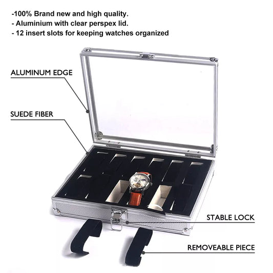 2 Grids Aluminum Watch Box Storage Case Holder