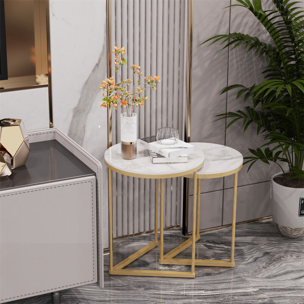 P&P 2PCS High Side End Sofa Table Nesting Drink Coffee Table w/ Unique V-shaped Base