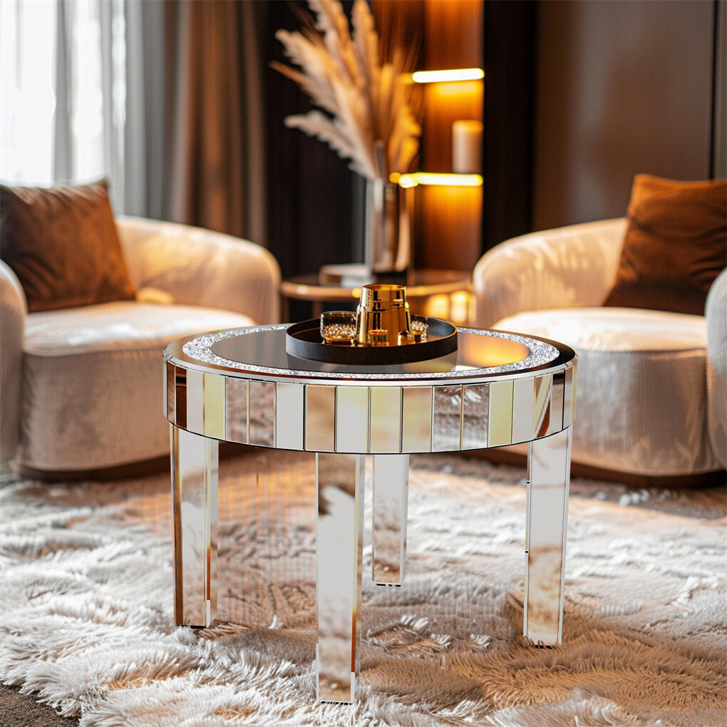 P&P Large Mirrored Coffee Table Dazzling Diamonds Inlay Center Table w Geometric Leg
