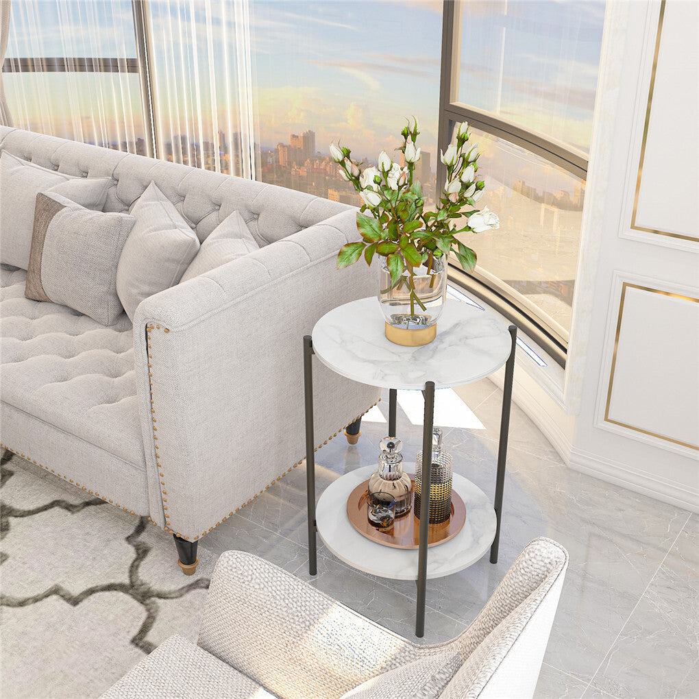 P&P Tow-layer Round Side End Table Coffee Table with Solid Sintered Stone Top