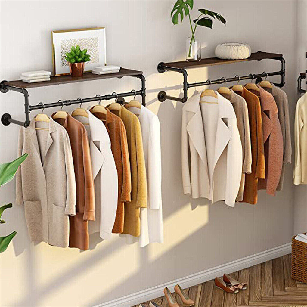 P&P Industrial Pipe Clothing Rack Heavy Metal Clothe Rail Hanging Rack Display Shelf
