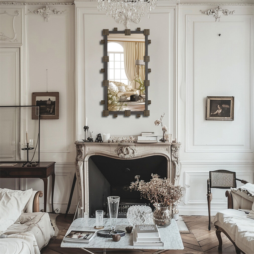 P&P Artloge Vintage Wall Mirror Retro Black Frame Accent Mirror Bedroom Entryway Dec