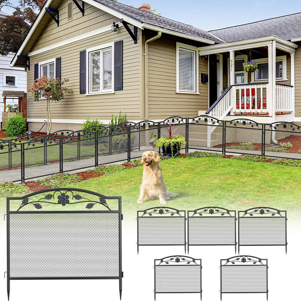 5panel-garden-fence-wrought-iron-outdoor-flower-bed-animal-barrier-dog-pet-fence