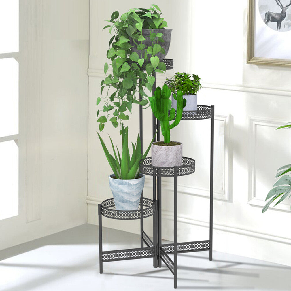 P&P 4Tier Foldable Corner Tall Plant Stand Metal Flower Display Rack Indoor Outdoor
