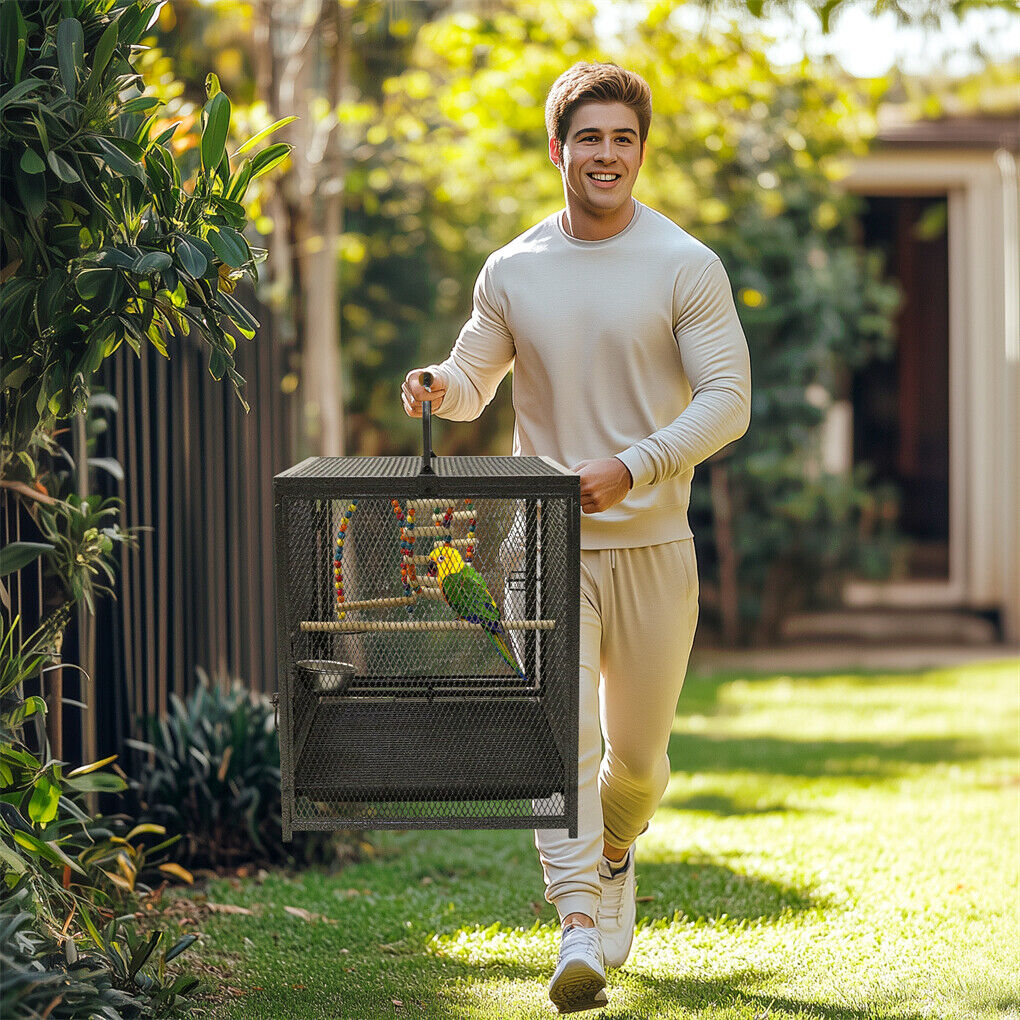 P&P Large Iron Travel Bird Cage Small Parrots Pet House with Ladder Swing & Bowls AU