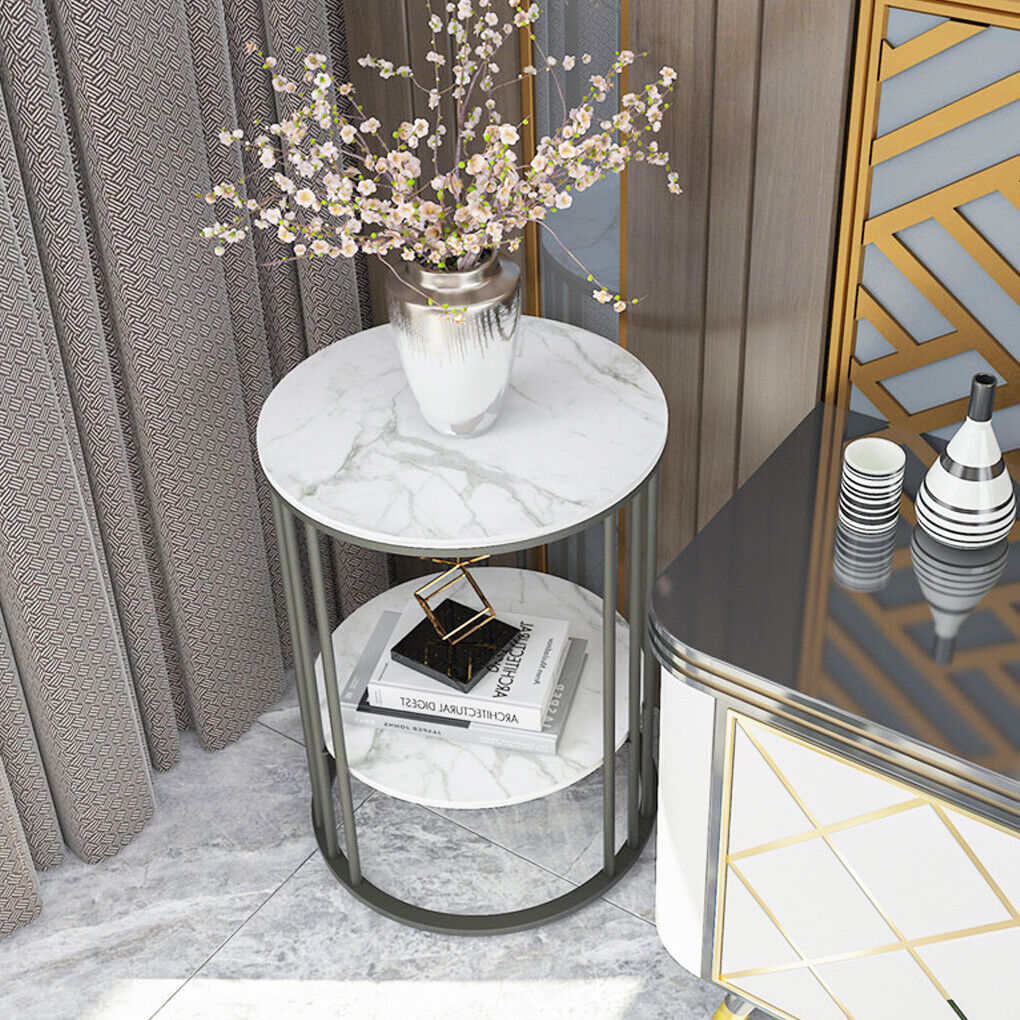 P&P Solid Marble Sofa Side Coffee Table Bedside Storage Display Table Plant Stand