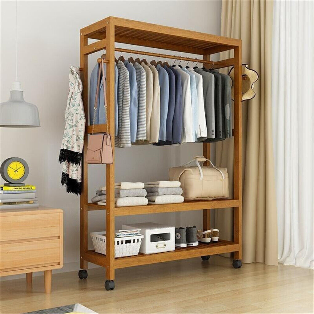 Buy Online Heavy Duty Wooden Clothes Rail with Wheels AU