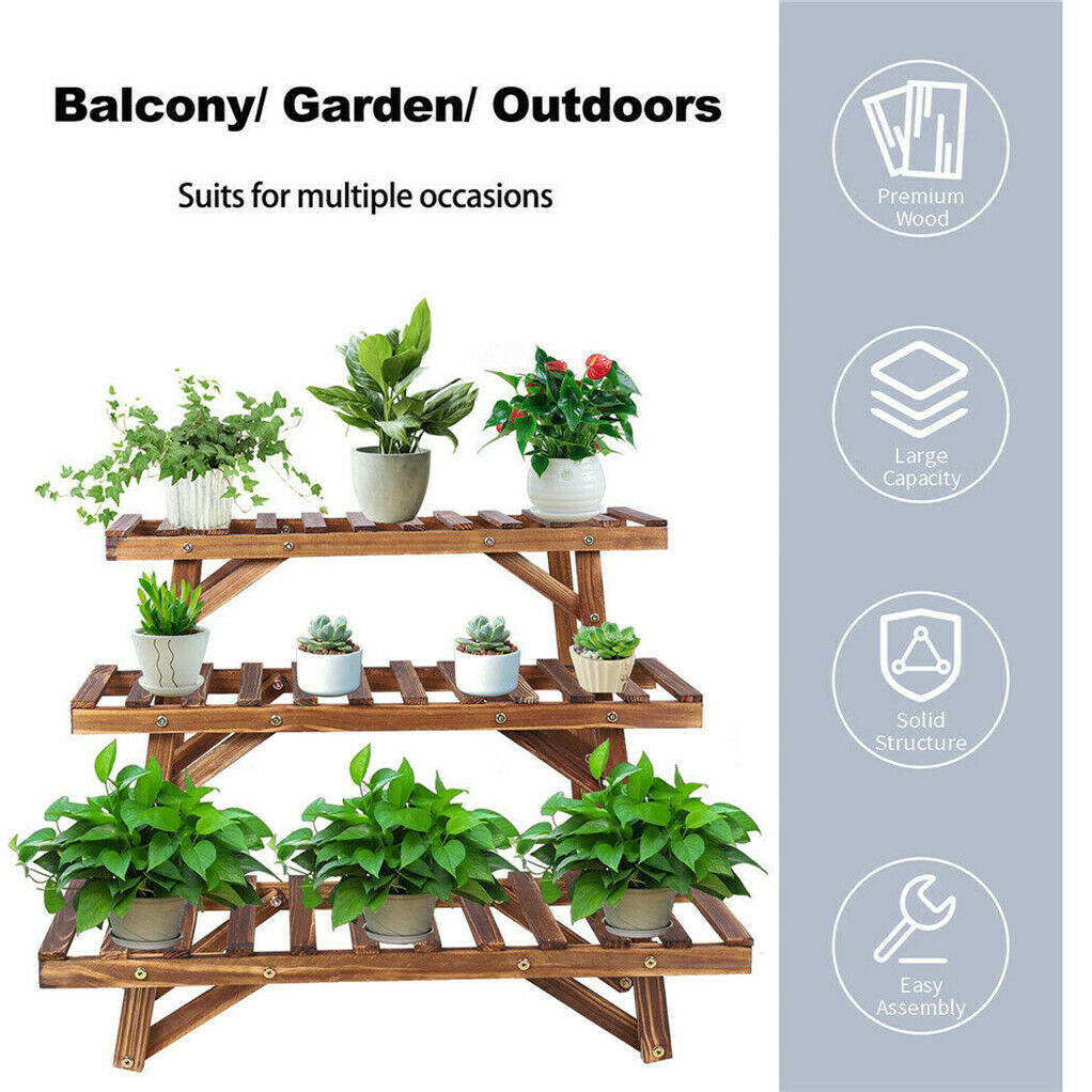 P&P 3pcs Plant Stand Flower Step Bench Rack Herb Storage Shelf Garden Indoor Outdoor