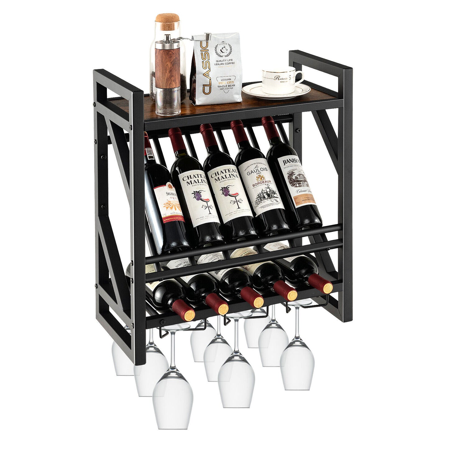 Buy Rustic Charm Wall Mounted Wine Rack with Glass Holder AU