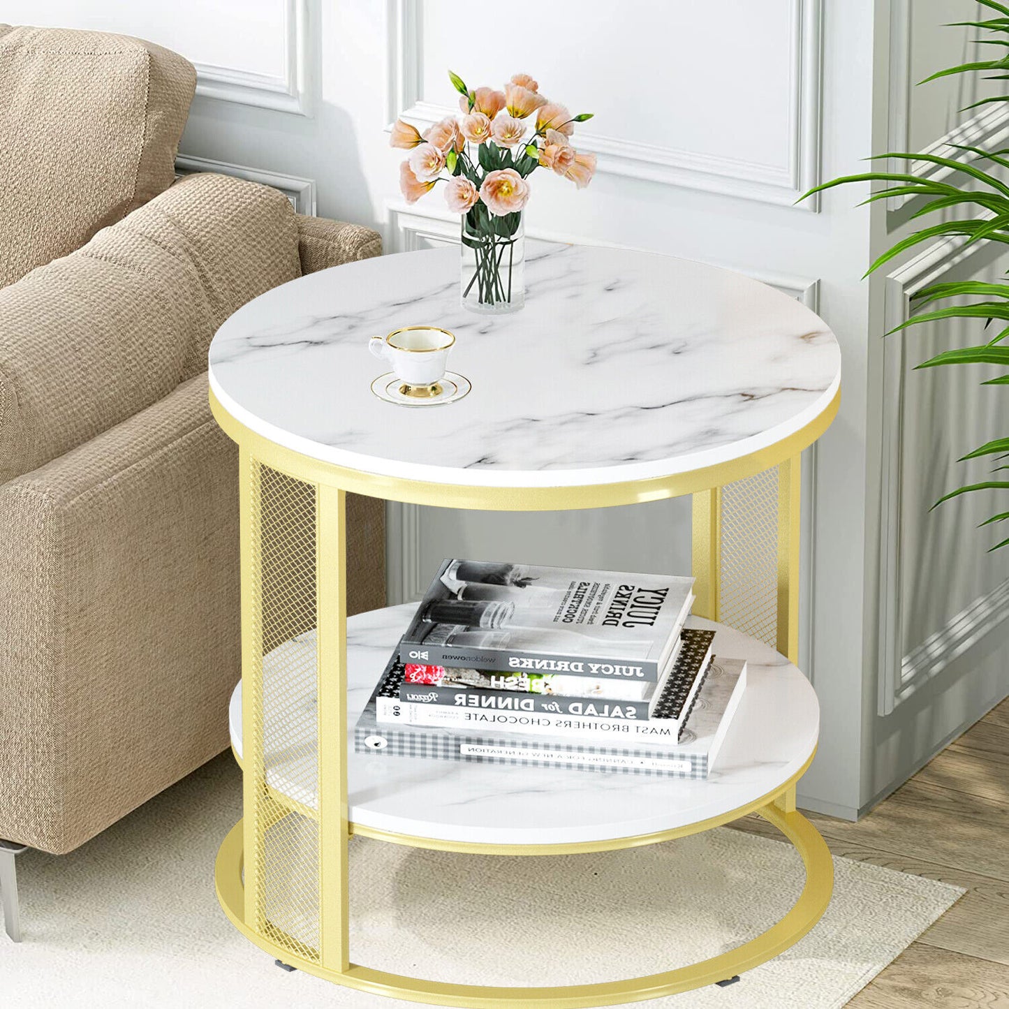 Shop White Marble Round Side Table with Gold Frame AU
