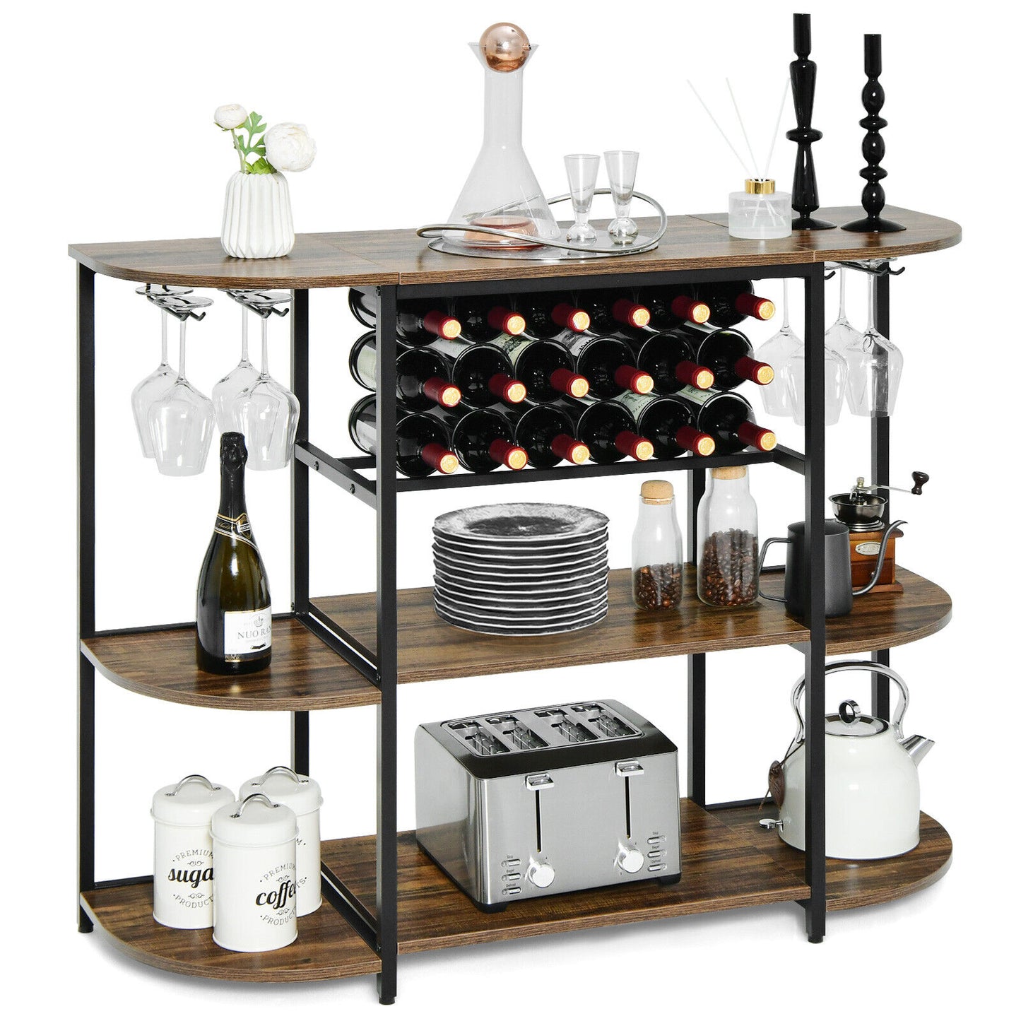 Buy Wine Rack Coffee Bar Cabinet with Glass Holder Rustic AU