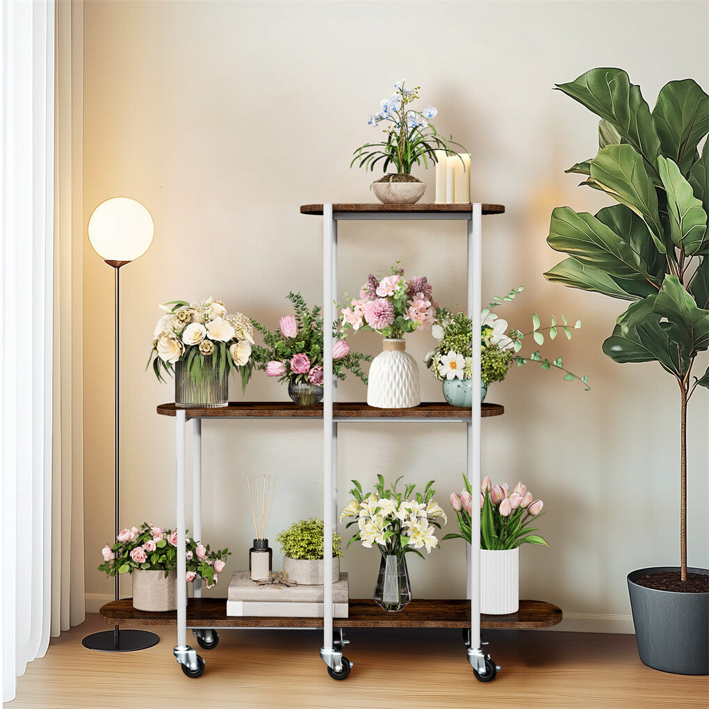 P&P 3 Tiered XXL Plant Shelf Flower Stand Corner Storage Stand Bookshelf on Wheels