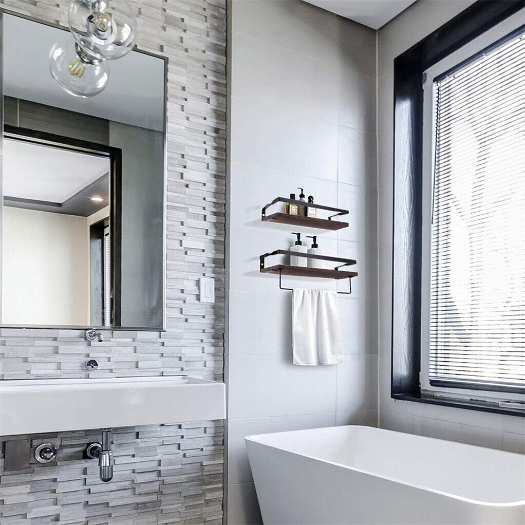 P&P Set of 2 Rustic Floating Shelves Wall Mounted Storage Shelves f Kitchen Bathroom