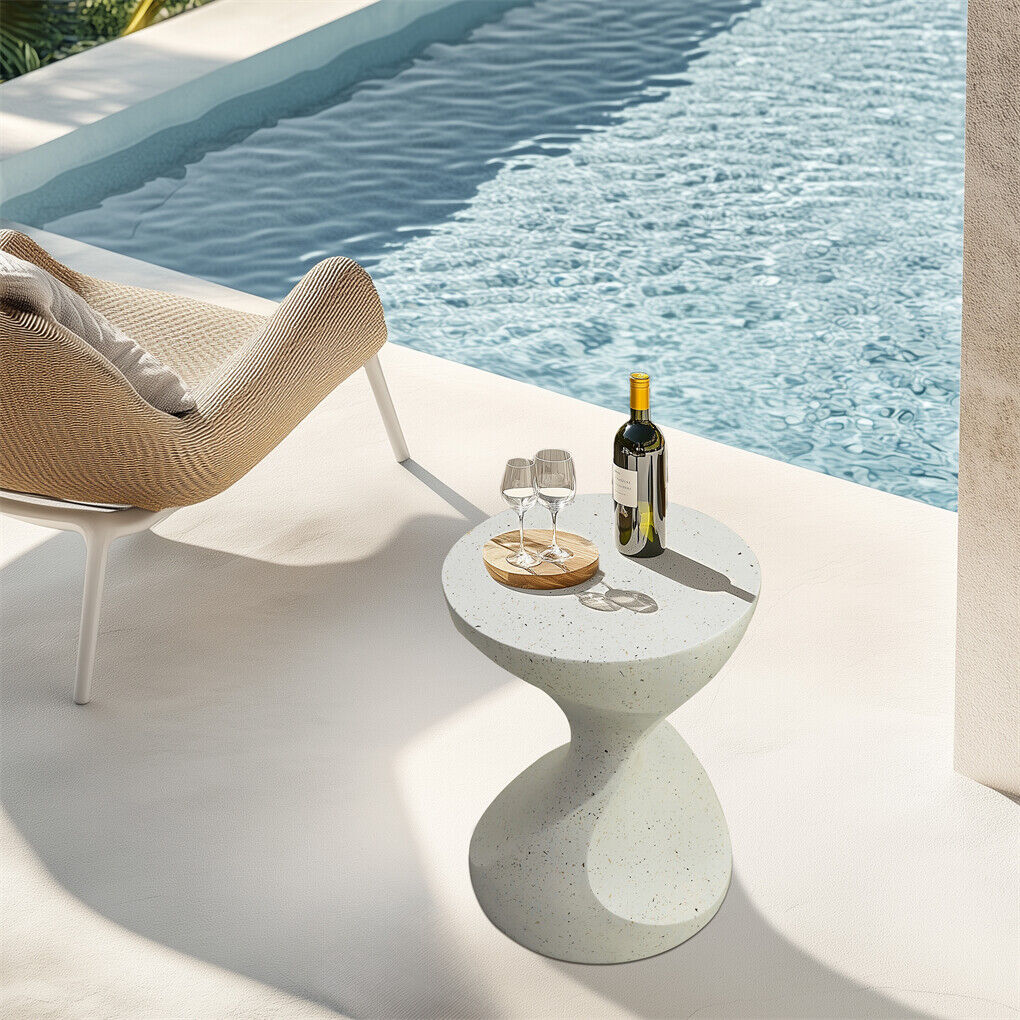 P&P Hourglass Shaped Lightweight Concrete Sofa Side Table Bedside Table Nightstand