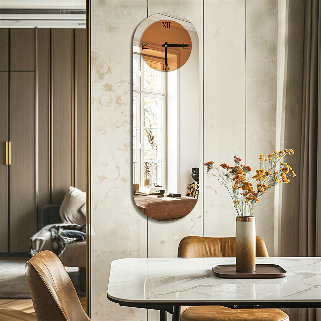 P&P Luxury Oblong Mirrored Wall Clock Stylish Decorative Clock Minimalist Furniture