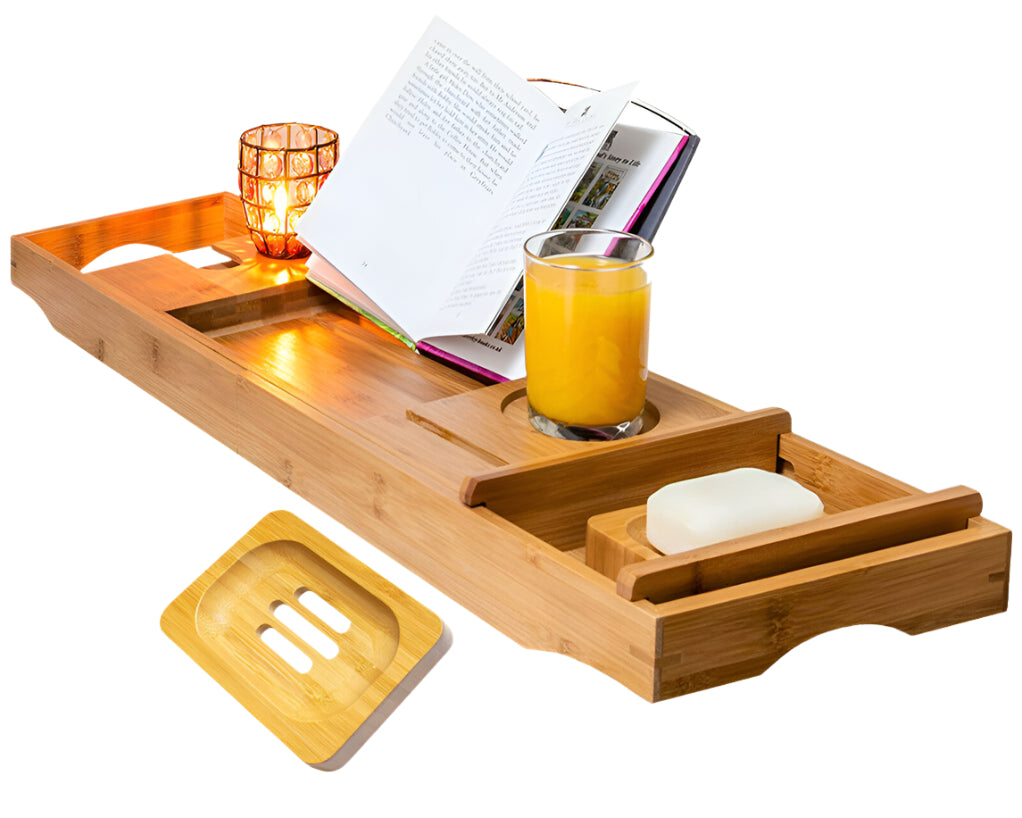 Buy Extendable Bamboo Bathtub Caddy Tray Rack for Home Spa AU