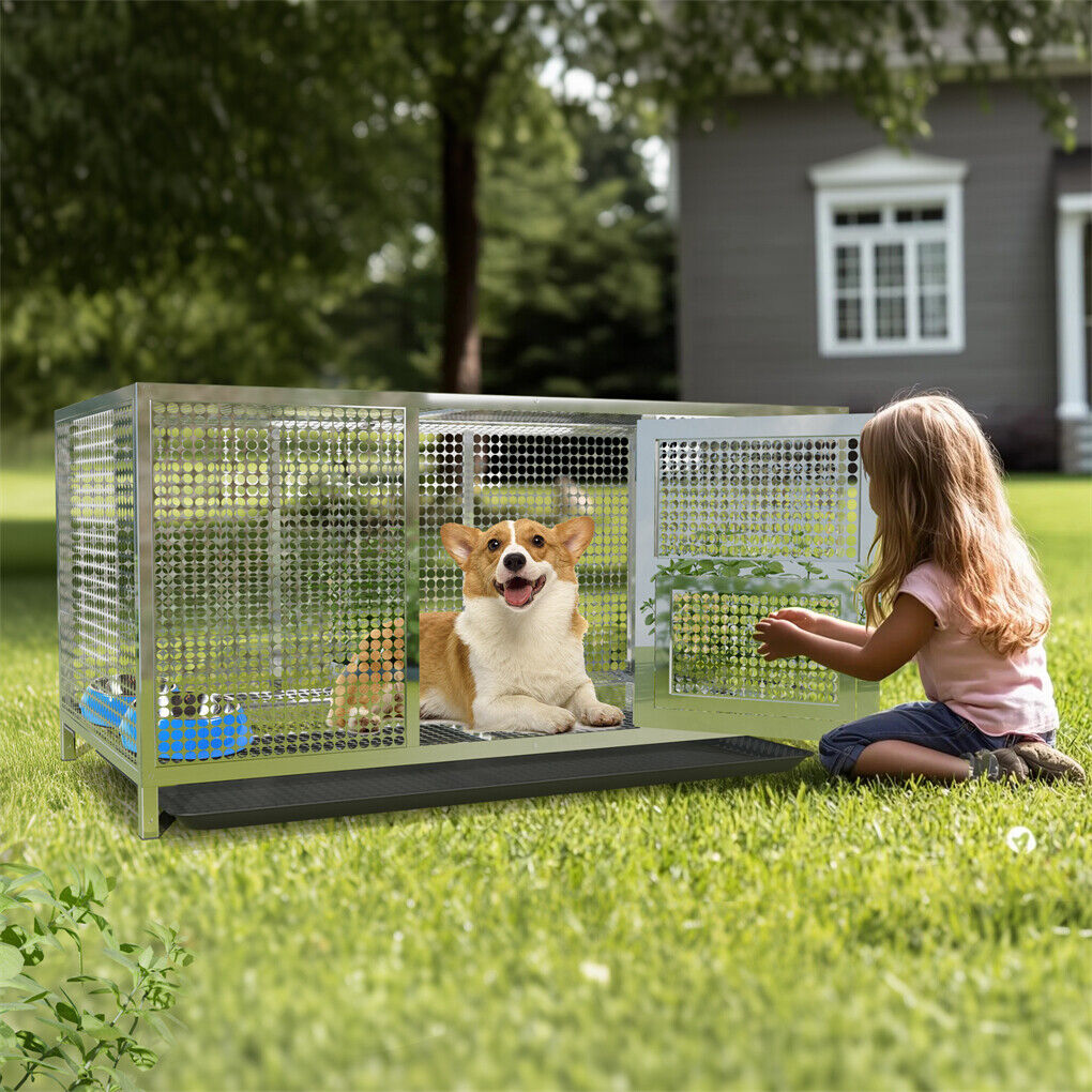 P&P Large Stainless Steel Chicken Coop Poultry Duck Rabbit Dog Cage House with Cover