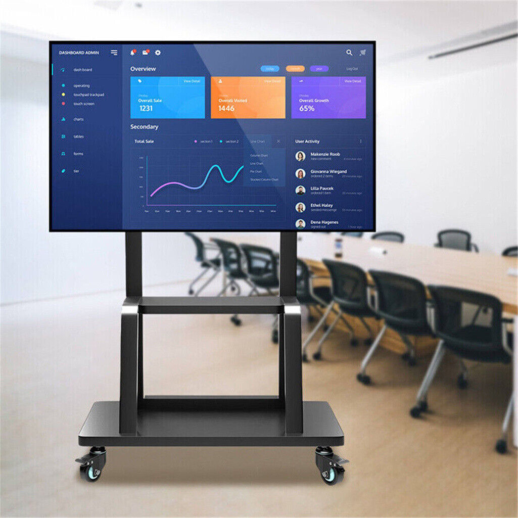 P&P Mobile TV Cart for 32-100" Height Adjustable Rolling Floor TV Stand w/ Dual Tray