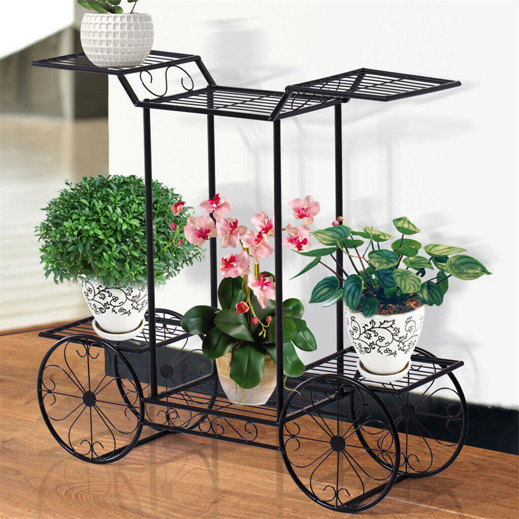 outdoor-indoor-pot-plant-stand-garden-decor-flower-rack-wrought-iron-4-wheeler