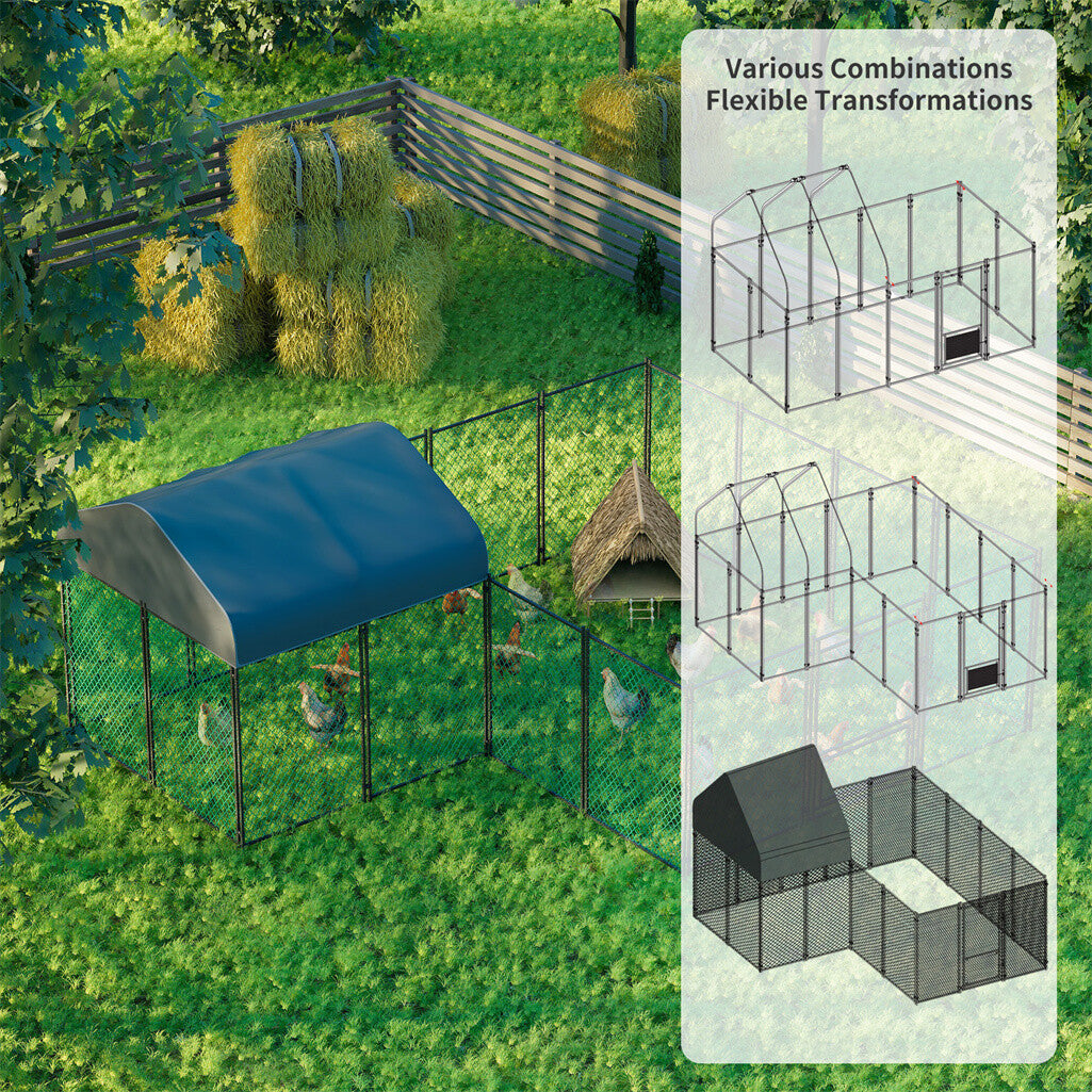 P&P 3.9x3.1x1.5m Large Walk In Chicken Run Galvanised Chicken Cage Coop with Cover