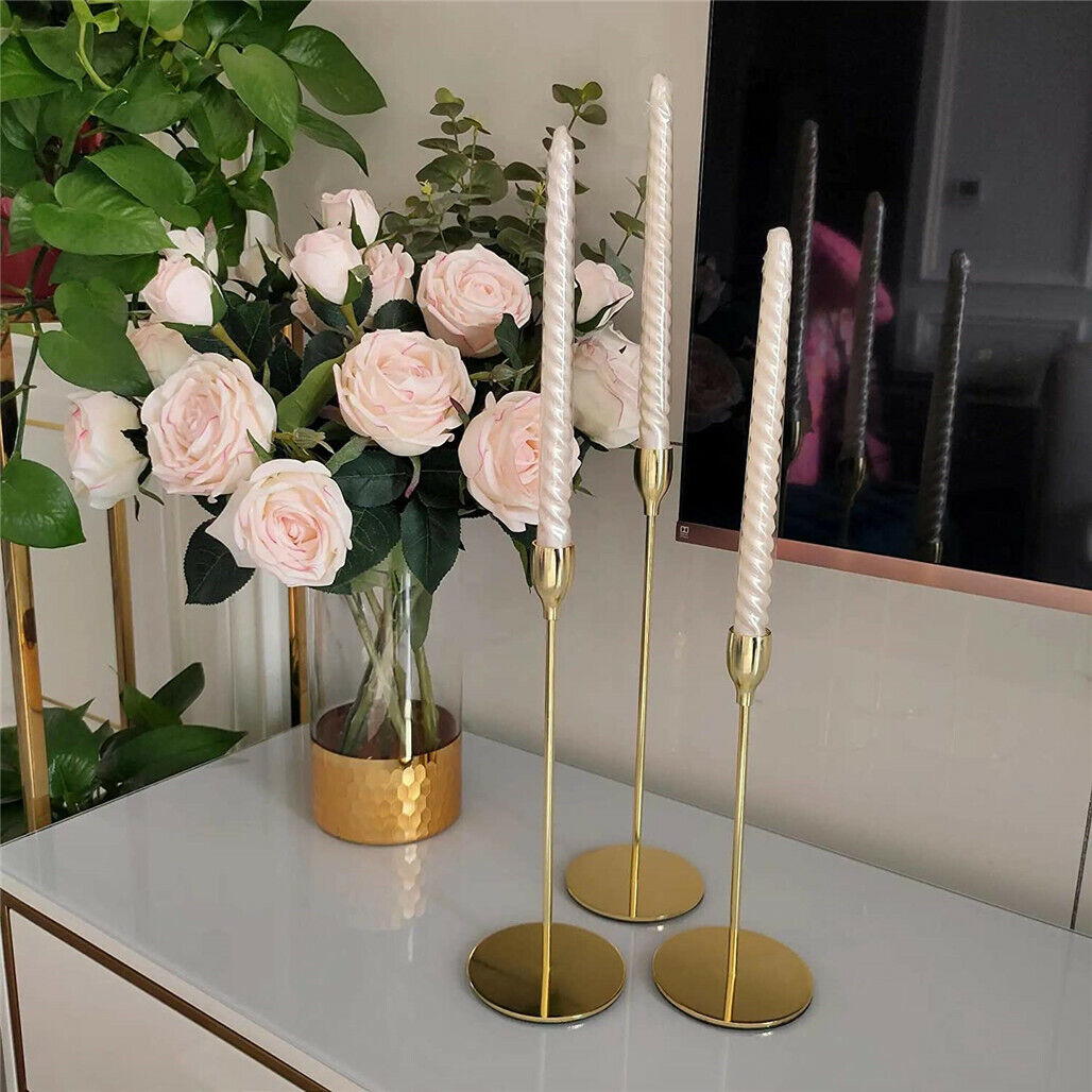 P&P 3X Taper Candle Holders Gold Table Decorative Candlestick Holder Wedding Dinning
