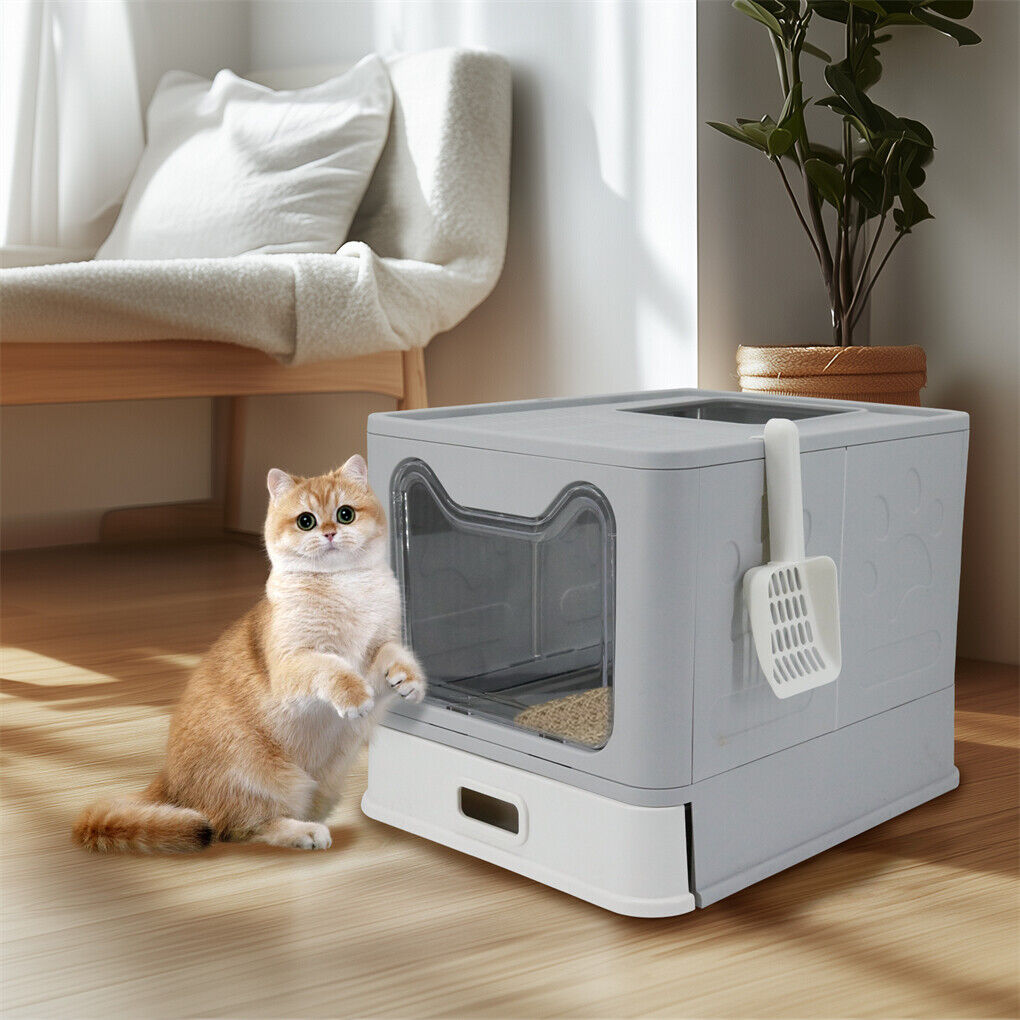 P&P Large Odorless Stainless Steel Cat Toilet Anti-Leakage Cat Litter Box with Scoop