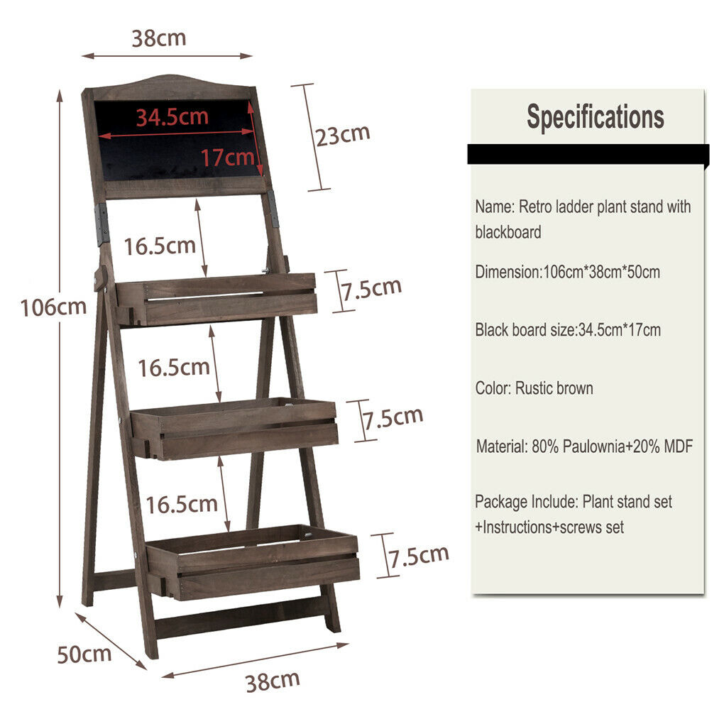 P&P Vintage Freestanding Wooden Chalkboard Easel with 3 Display Storage Shelves Rack