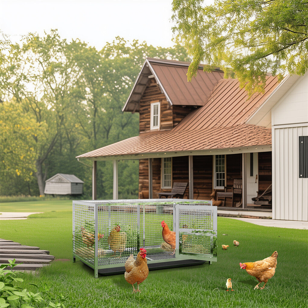 P&P Large Stainless Steel Chicken Coop Poultry Duck Rabbit Dog Cage House with Cover