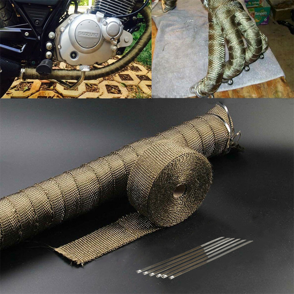 P&P 15M Titantium Heat Wrap Exhaust Manifold Insulating Strap + 10 Cable Ties Top