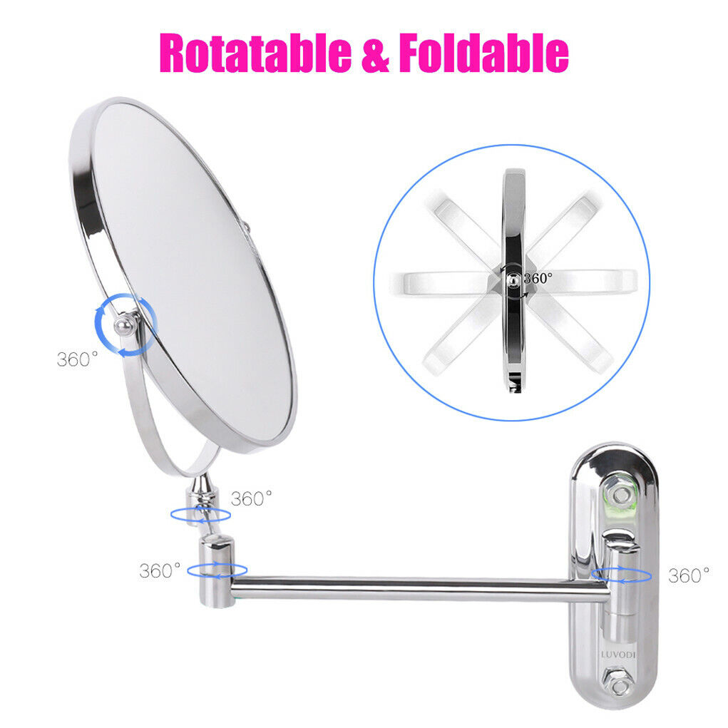P&P 8" Bathroom Wall Shaving Makeup Mirror Telescopic Beauty Mirror 5x Magnification