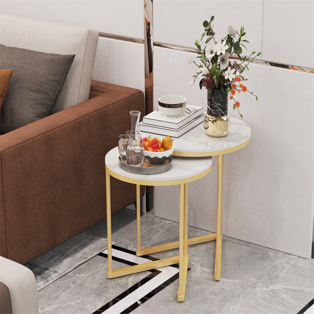 P&P 2PCS High Side End Sofa Table Nesting Drink Coffee Table w/ Unique V-shaped Base