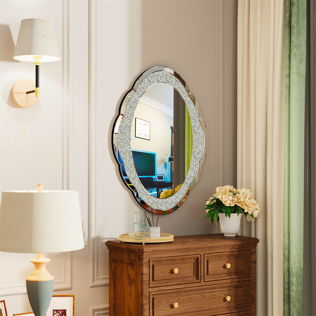 P&P LUVODI Elegant Crushed Diamond Wall Mirror Crystal Vanity Mirror Hallway Bedroom