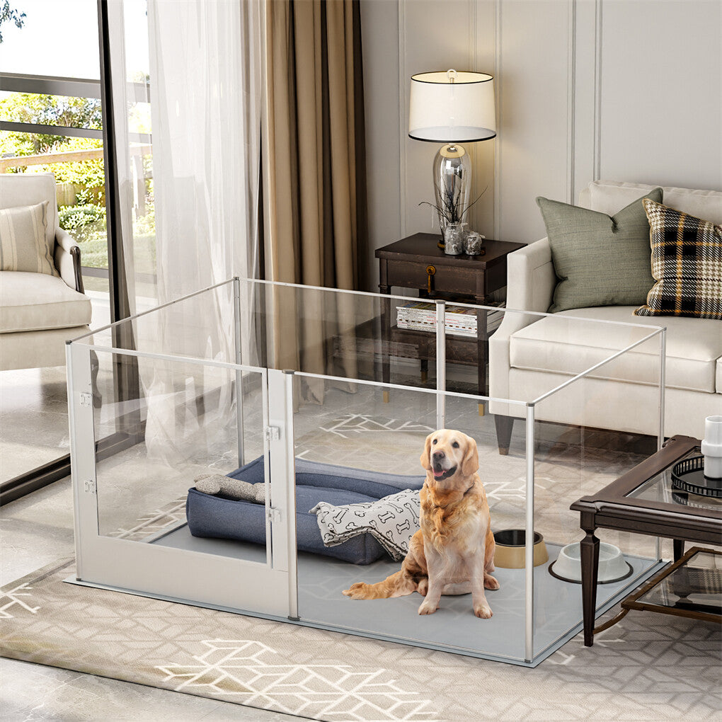 P&P 6 Panels Large Acrylic Dog Playpen Fence Lockable Thicken Pet Whelping Box w Mat