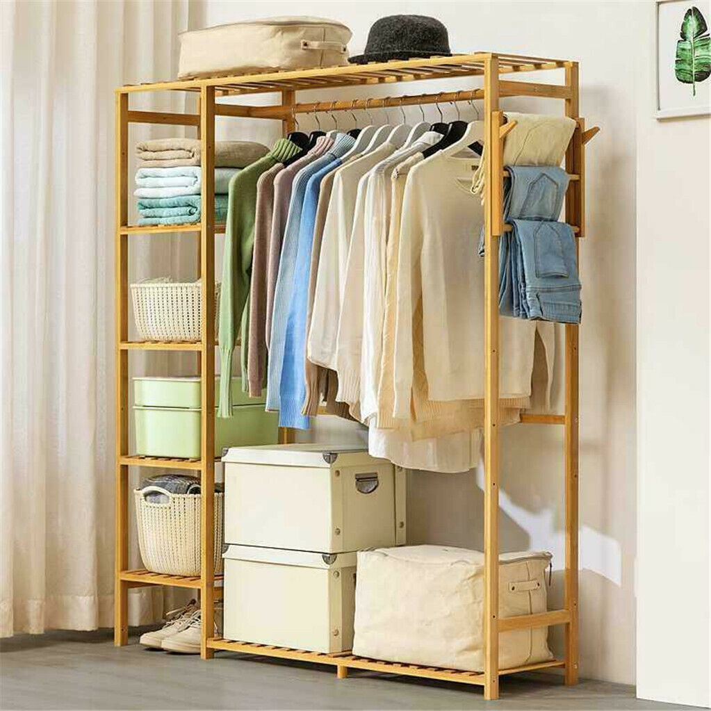 P&P Concise Wooden Clothes Garment Hanging Stand Shoe Rack Display Storage Shelf AU