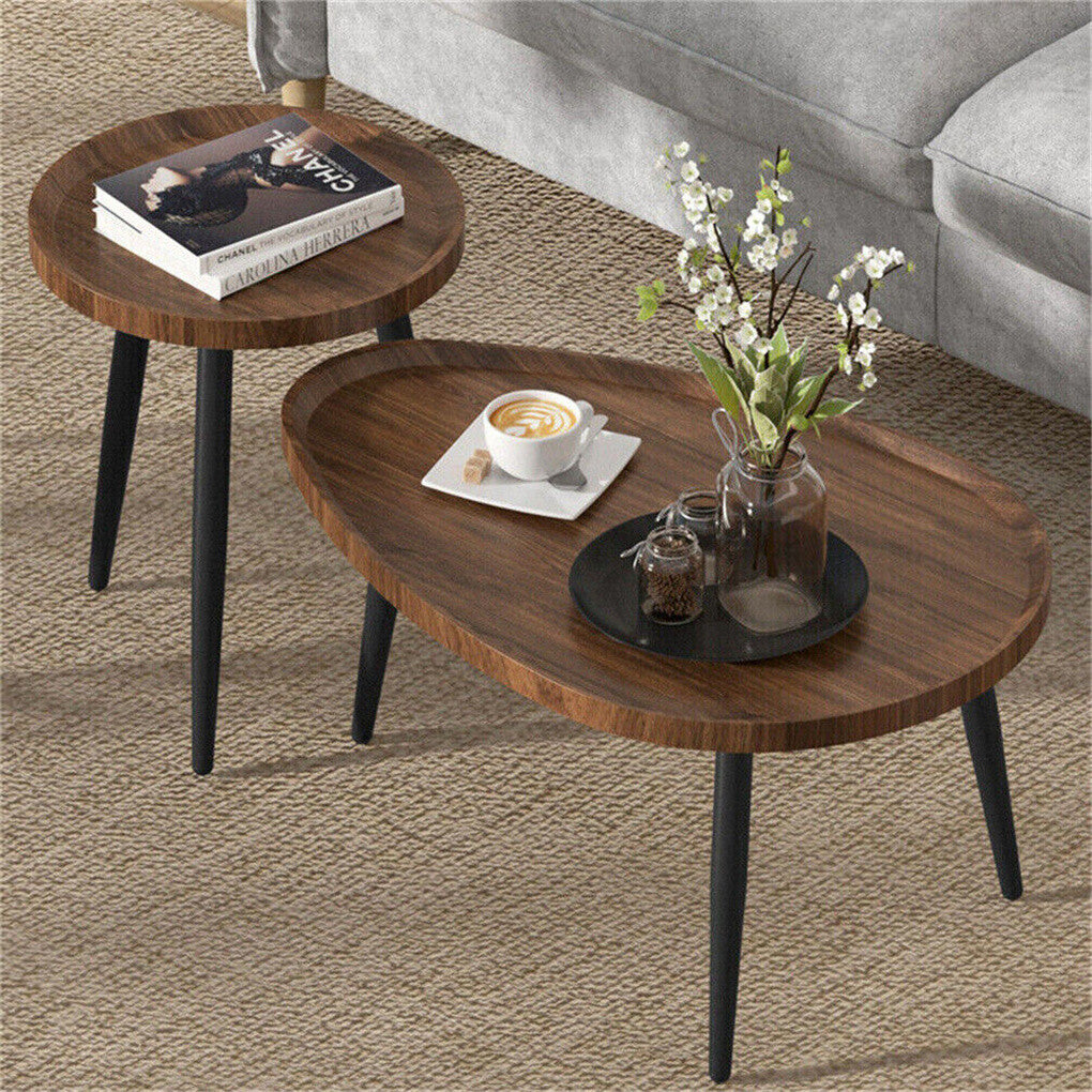P&P Set of 2 Nesting Coffee Tables Nightstand Vintage Furniture with Metal Frame AU