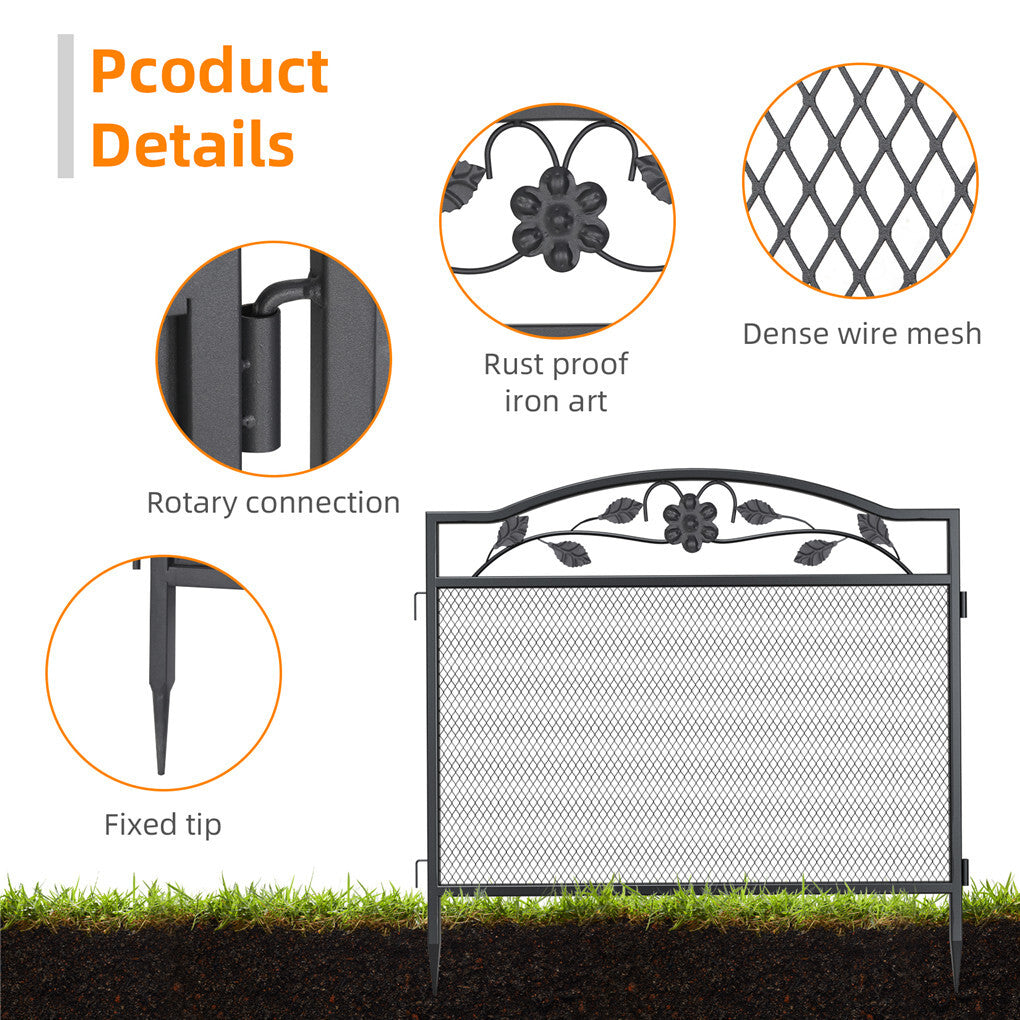 P&P 5Panel Garden Fence Wrought Iron Outdoor Flower Bed Animal Barrier Dog Pet Fence