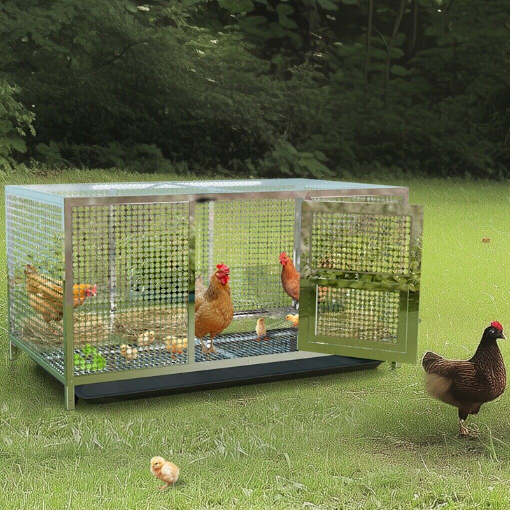 P&P Large Stainless Steel Chicken Coop Poultry Duck Rabbit Dog Cage House with Cover
