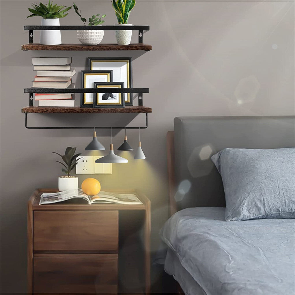 P&P Set of 2 Rustic Floating Shelves Wall Mounted Storage Shelves f Kitchen Bathroom