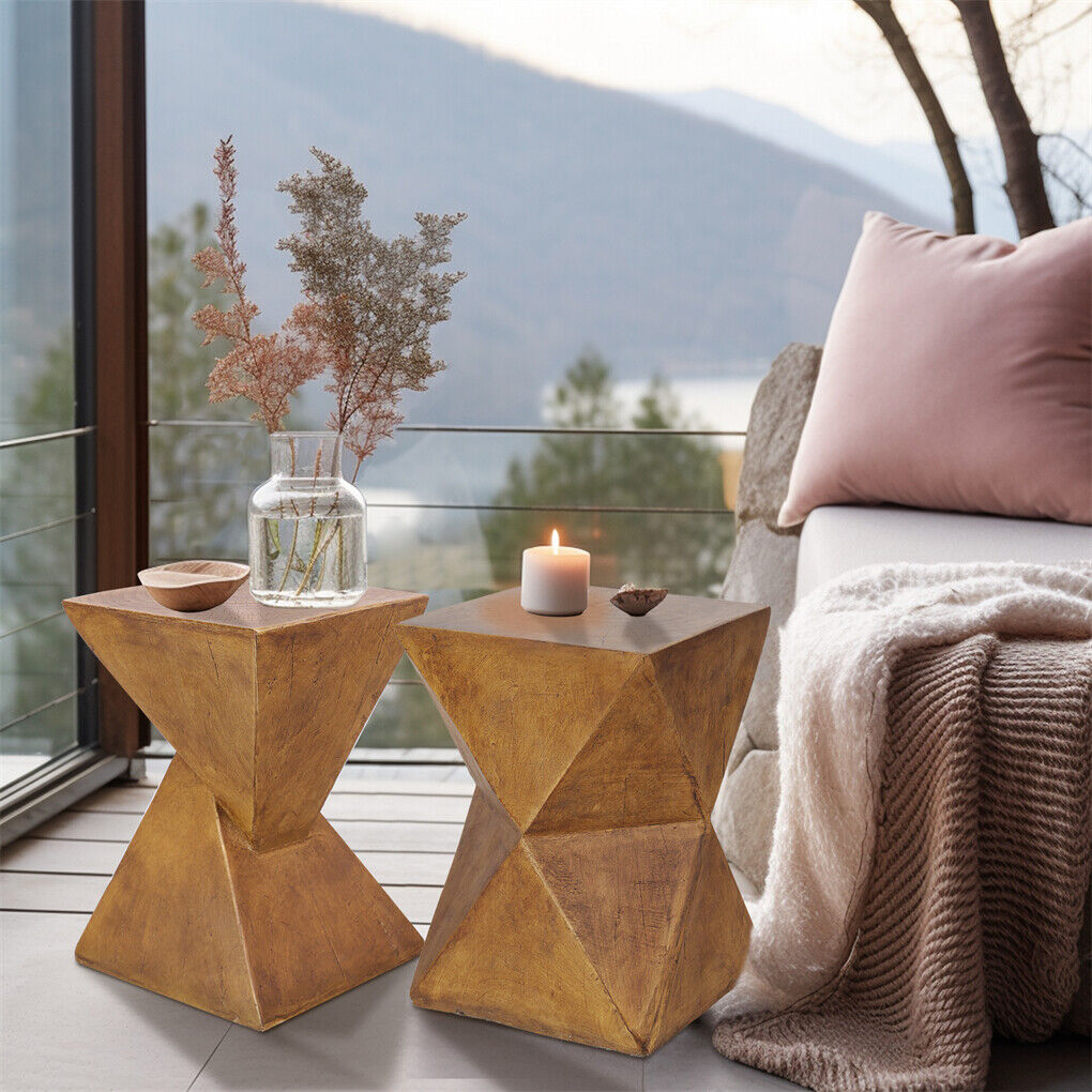 P&P Unique Geometric Concrete Side Table Accent Table Garden Table Outdoor Furniture