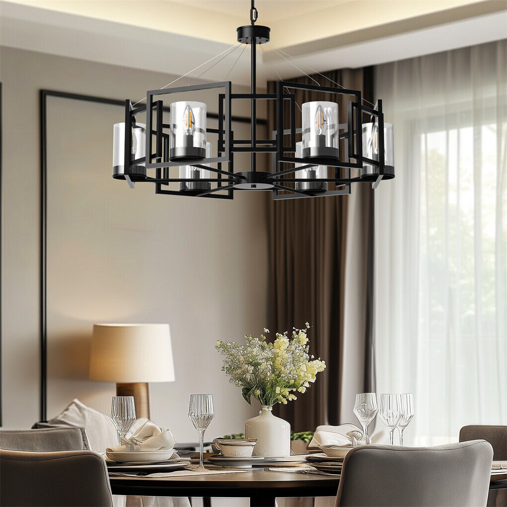 P&P Large Black Farmhouse Chandelier 6-Light Kitchen Ceiling Pendant Dining Room